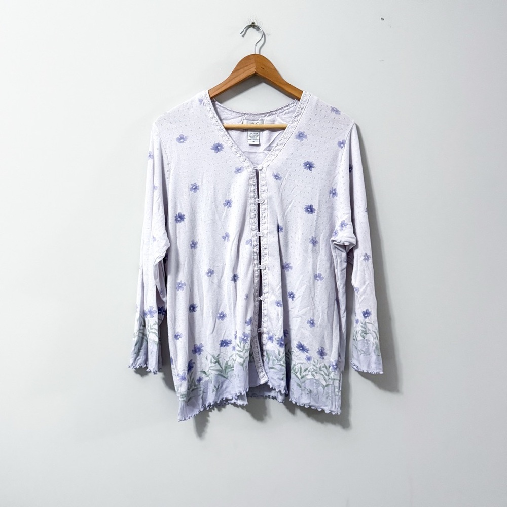 Vintage Y2K Villager Liz Claiborne Coquette Button Front Pajama Top Pastel